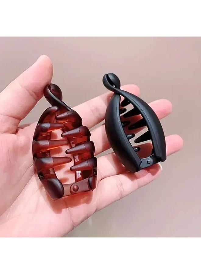 Matte Black Dark Coffee Leopard Print Banana Hair Clip For Women Non Slip Ponytail Holder - Image 2
